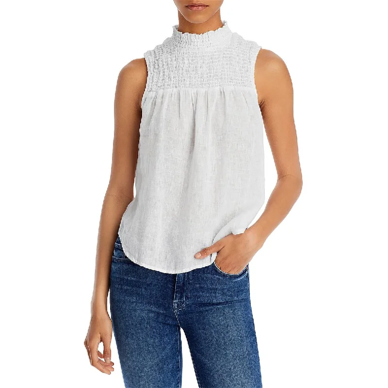 Bella Dahl Womens Linen Smocked Blouse Feminine Satin Blouse