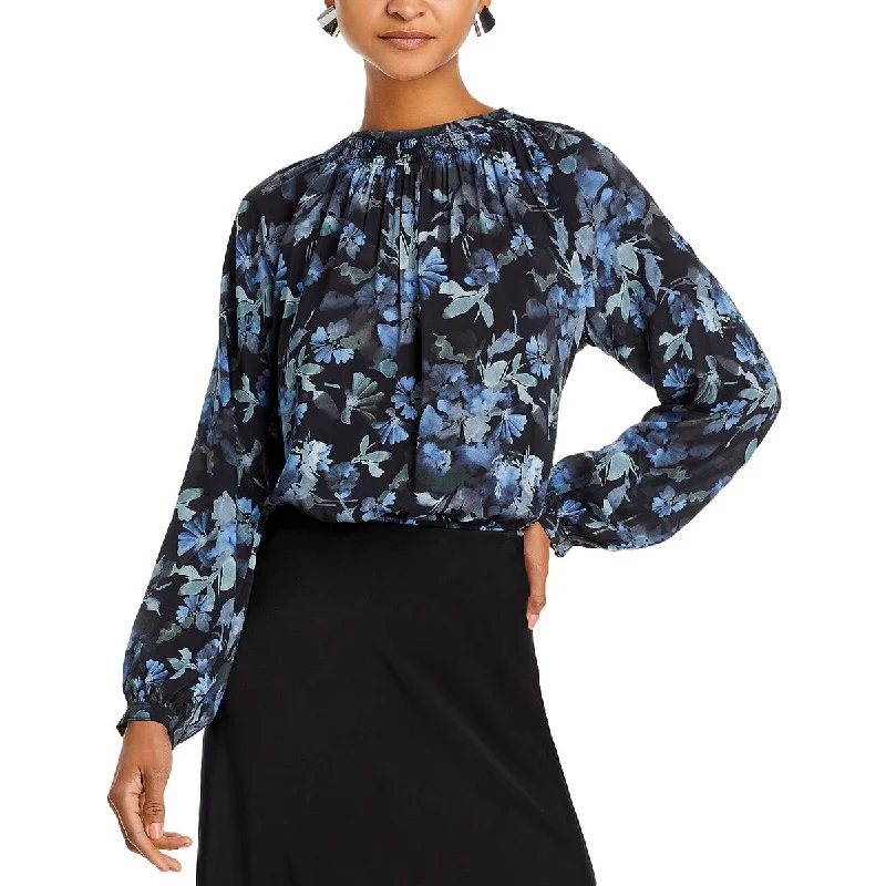 Bella Dahl Womens Smocked Tie Back Blouse Relaxed Fit Blouse