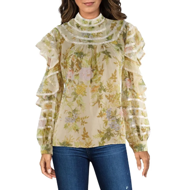 Beulah Womens Striped Sheer Blouse Casual Button Blouse