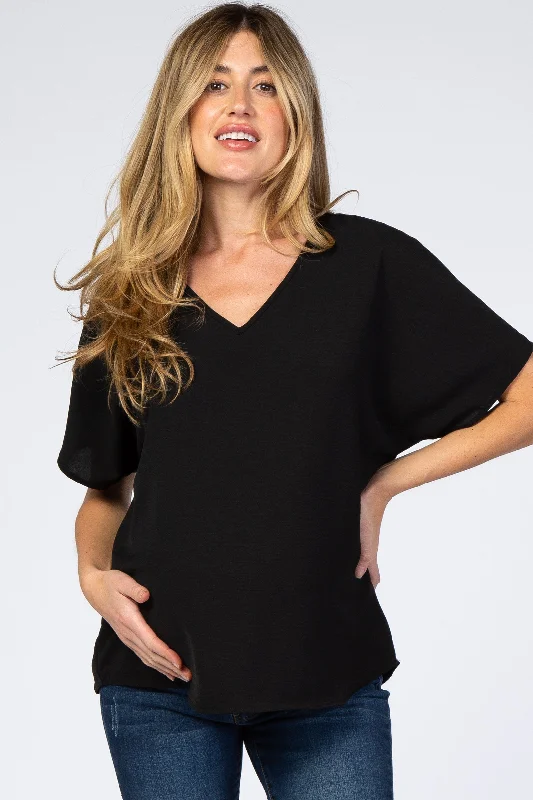 Black Short Sleeve Maternity Blouse Double-Layered Blouse