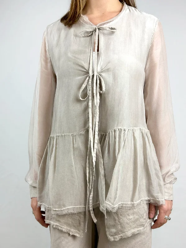 Tie Front Peplum Blouse Textured Cotton Blouse