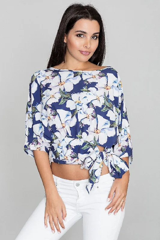 Blouse In Airy Fabric With A Tie At The Waist  Figl Cotton Casual Blouse