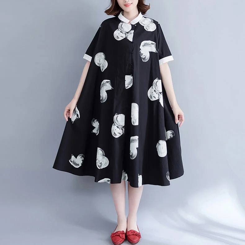 Brand Clothing Plus Size Long Shirt Tops Black White Printed Cotton Blouses Airy Cotton Blouse