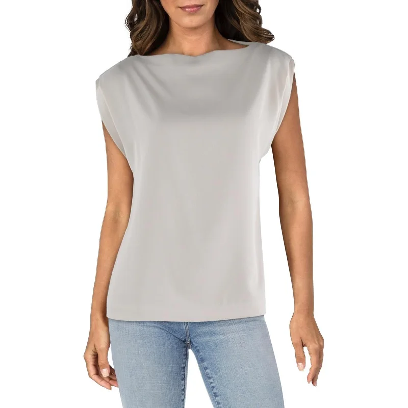 Calvin Klein Womens Boatneck Sleeveless Blouse Drape Neck Blouse