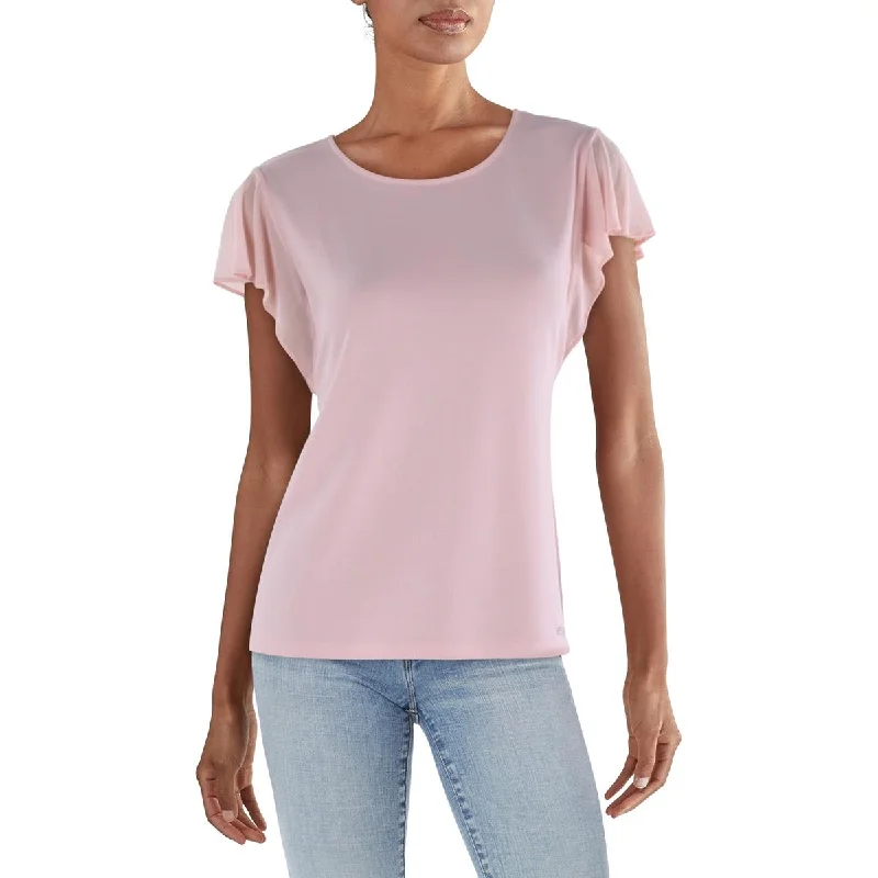 Calvin Klein Womens Crewneck Flutter Sleeve Blouse Loose Fit Blouse