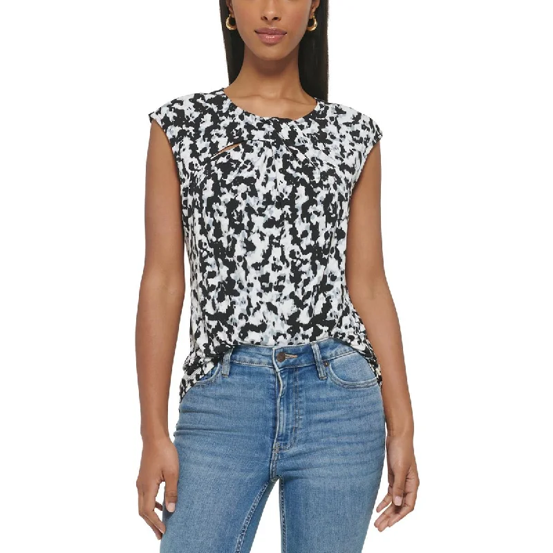 Calvin Klein Womens Cutout Cap Sleeve Blouse Wrap Front Blouse