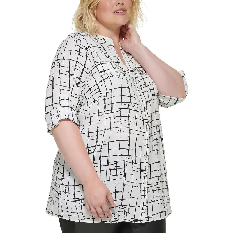 Calvin Klein Womens Plus Printed  Blouse Subtle Shimmer Blouse