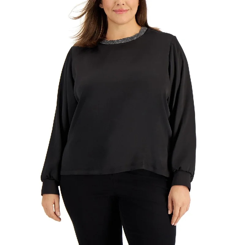 Calvin Klein Womens Plus Satin Blouse Modern Oversized Blouse