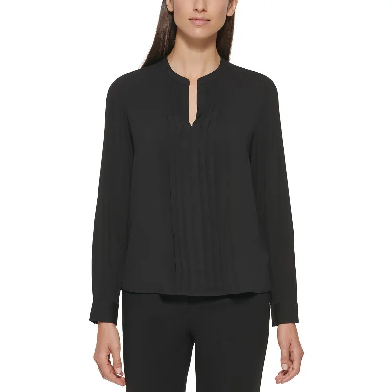 Calvin Klein Womens Solid Pleated Blouse Boho Chic Blouse