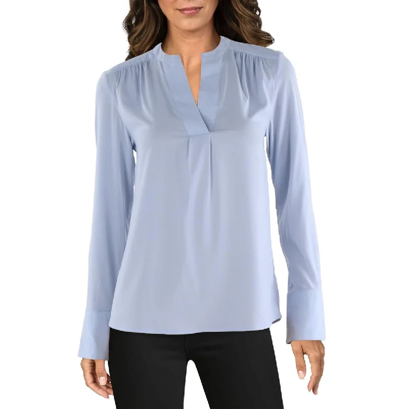 Calvin Klein Womens Solid V-Neck Blouse Double-Layered Blouse