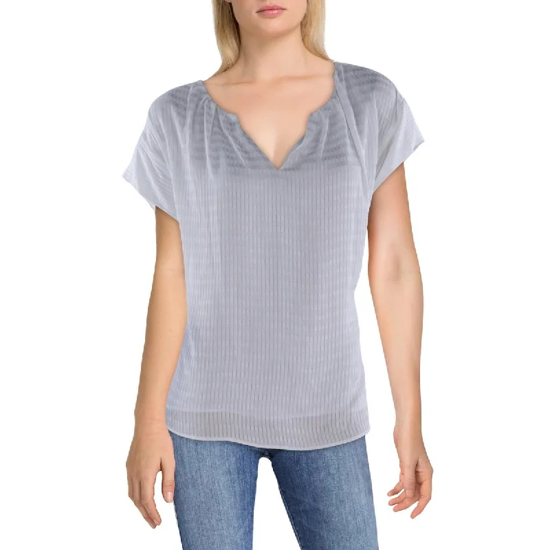 Calvin Klein Womens Split Neck Shadow Stripe Blouse Sleeveless Summer Blouse