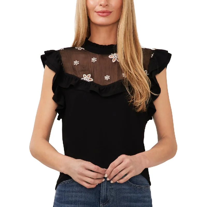 CeCe Womens Embroidered Ruffled Blouse Romantic Lace Blouse