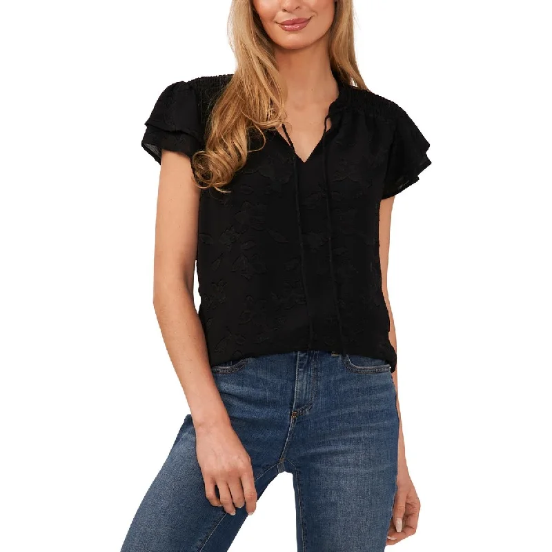CeCe Womens Jacquard Floral Blouse Boho Chic Blouse