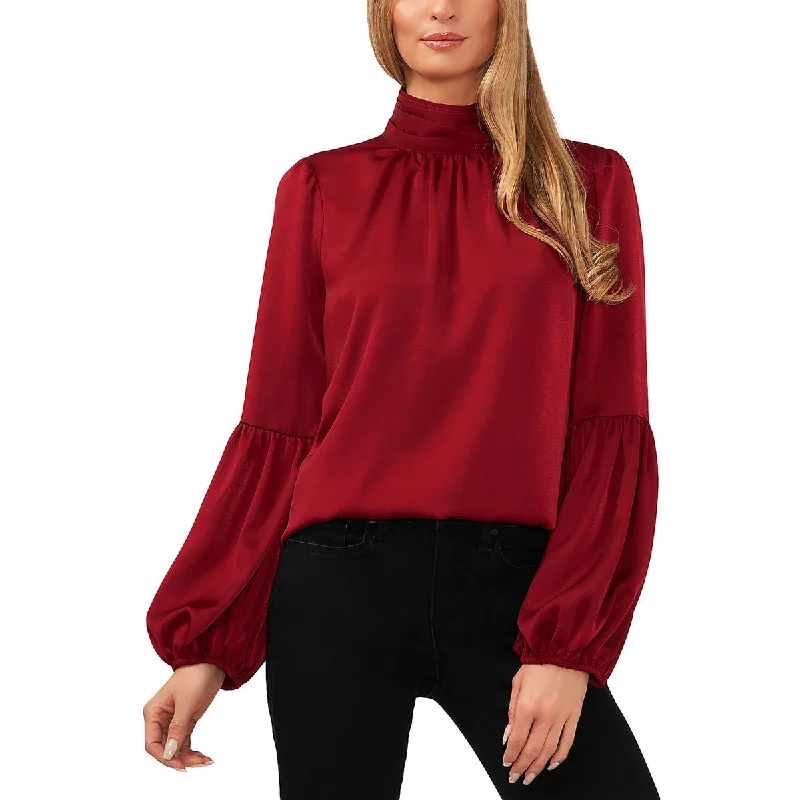 CeCe Womens Satin Mock Neck Blouse Peter Pan Blouse