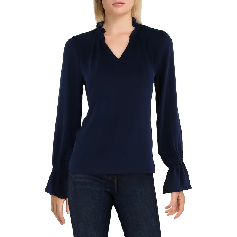 CeCe Womens Split Neck Bell Sleeve Blouse Modern Oversized Blouse