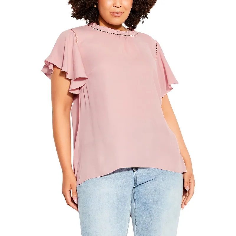 City Chic Womens Plus Cut-Out Blouse Versatile Layering Blouse