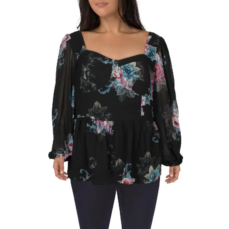 City Chic Womens Plus Floral Print  Blouse Cotton Casual Blouse