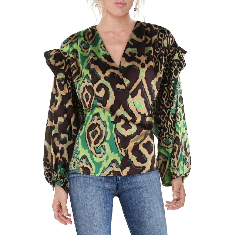 CQ by CQ Womens Surplice Bishop Sleeve Blouse Sweetheart Neck Blouse