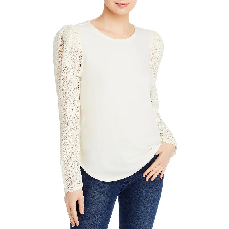 Cupio Womens Lace Puff Sleeve Blouse Stylish Wrap Blouse