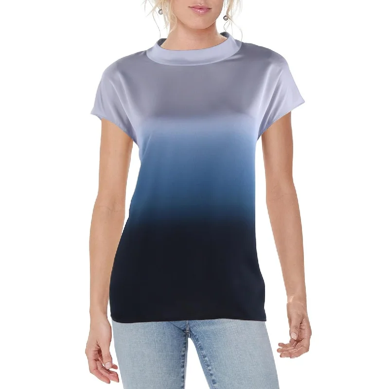 DKNY Womens Silk Mock Neck Blouse Oversized Silk Blouse