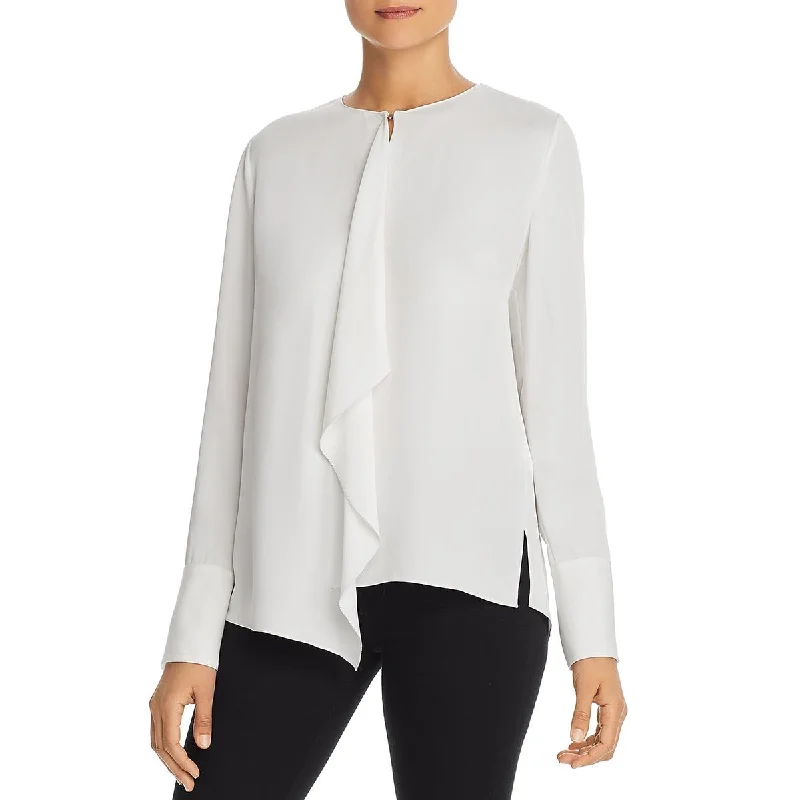 Elie Tahari Womens Pernilla Silk Drape Front Blouse Loose Fit Blouse