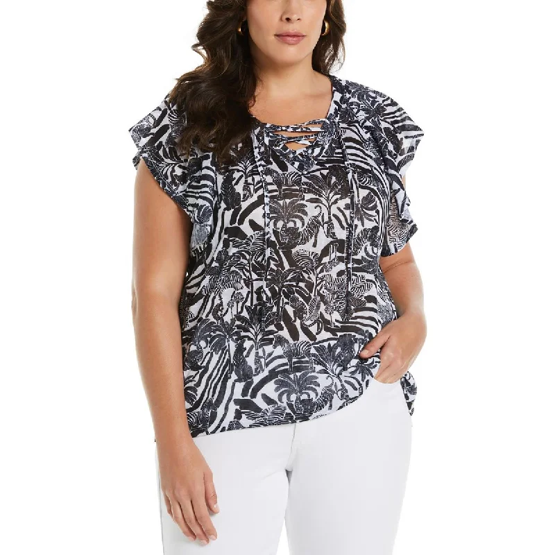 Ella Rafaella Womens Plus V Neck Printed Blouse Soft Modal Blouse