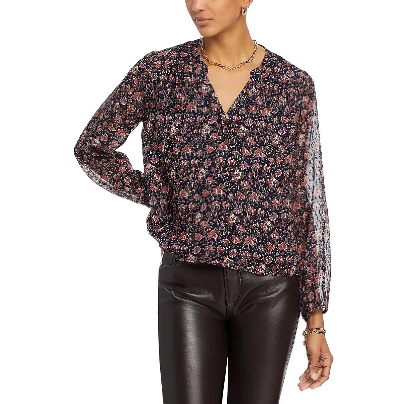 Faherty Womens Silk Metallic Blouse Classic White Blouse