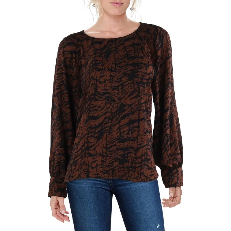Fever Womens Smocked Bishop Sleeve Blouse Lightweight Chiffon Blouse