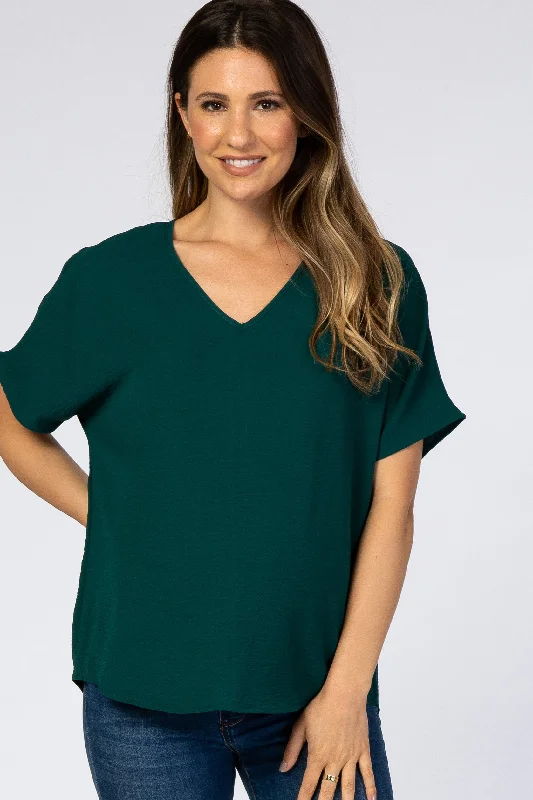 Forest Green Short Sleeve Maternity Blouse Relaxed Fit Blouse