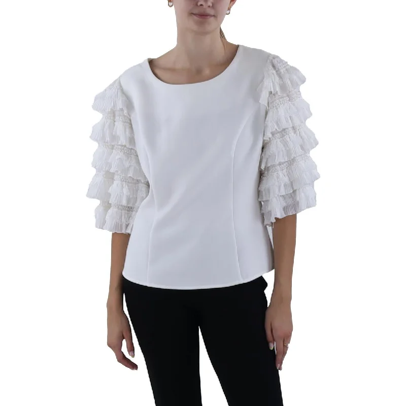 Gracia Womens Lace Ruffled Blouse Feminine Satin Blouse