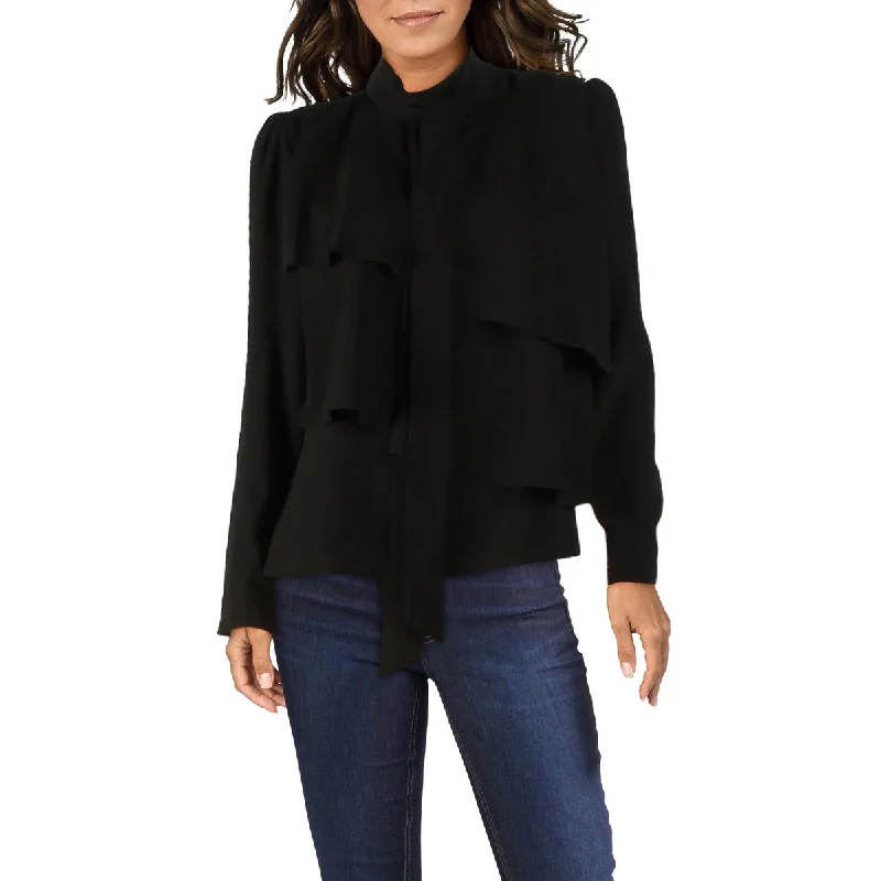 Gracia Womens Layered Tie Neck Blouse Business Casual Blouse