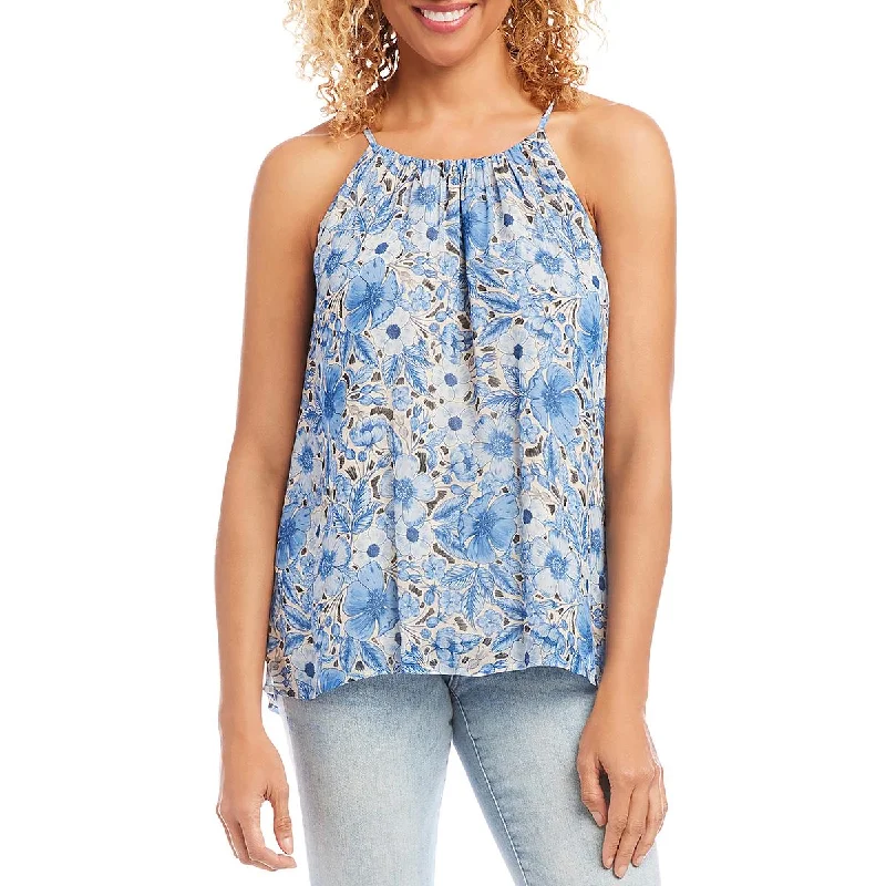 Karen Kane Womens Floral Print Lined Blouse Feminine Ruffle Blouse