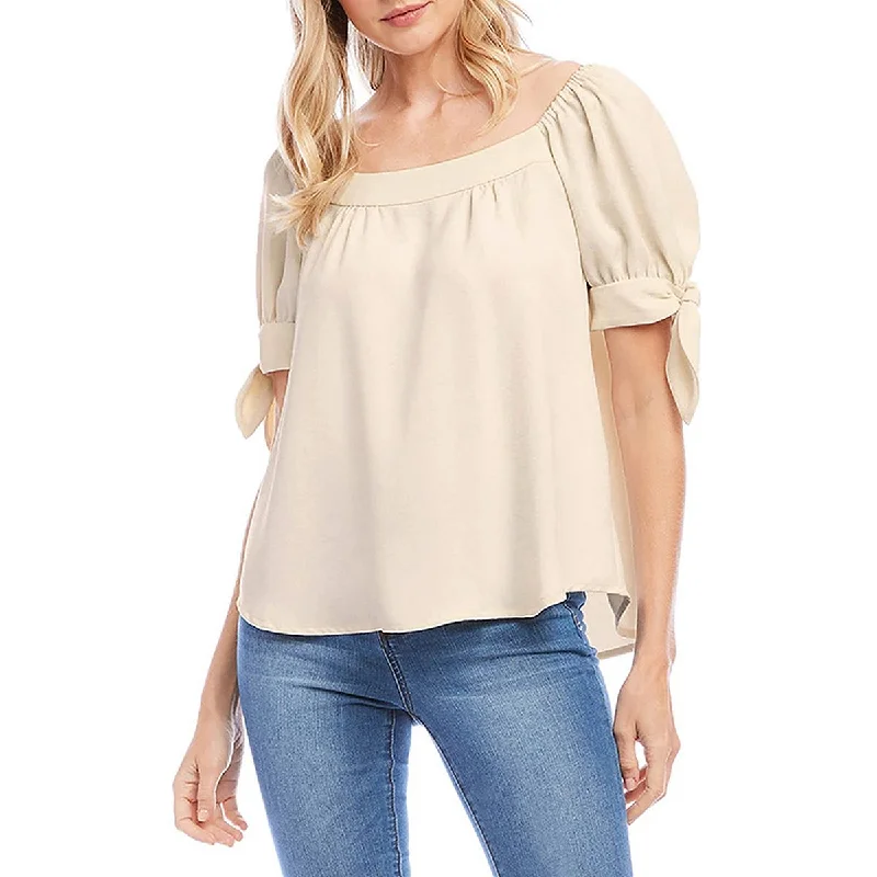 Karen Kane Womens Gathered Square Neck Blouse Silky Tunic Blouse