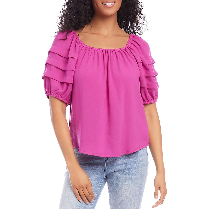 Karen Kane Womens Pleated Bishop Sleeve Blouse Ruched Sleeve Blouse