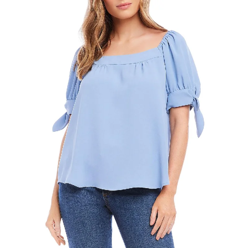 Karen Kane Womens Square Neck Puff Sleeve Blouse Semi-Sheer Blouse