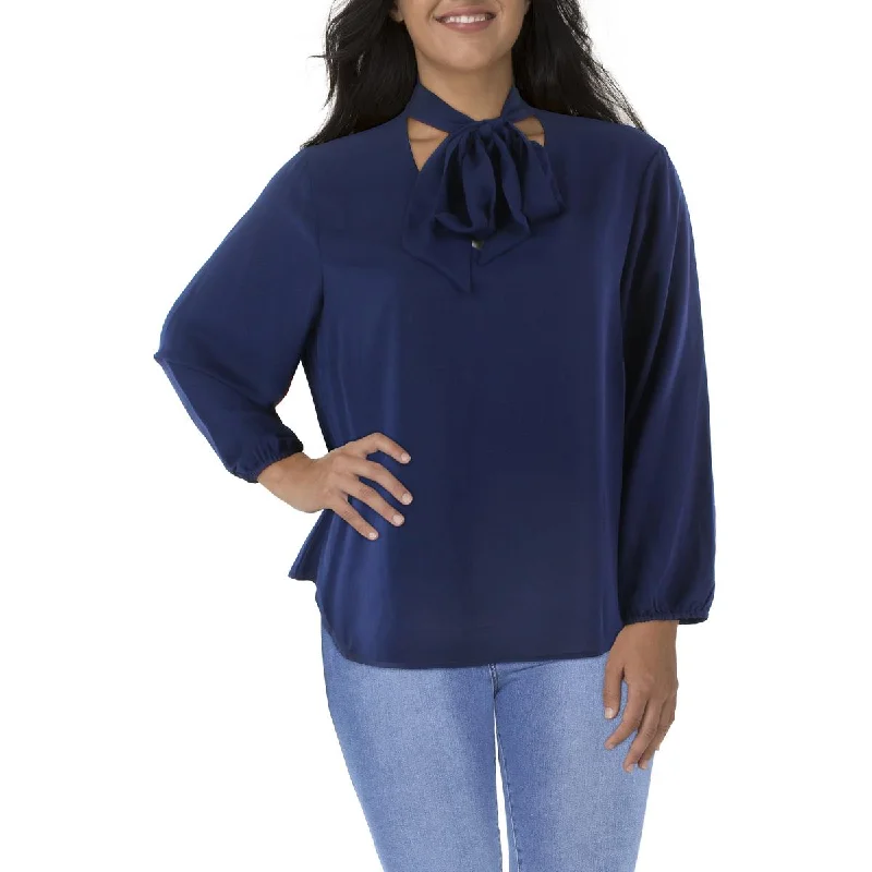 Kasper Womens Plus Chiffon Bow Front Blouse Double-Layered Blouse