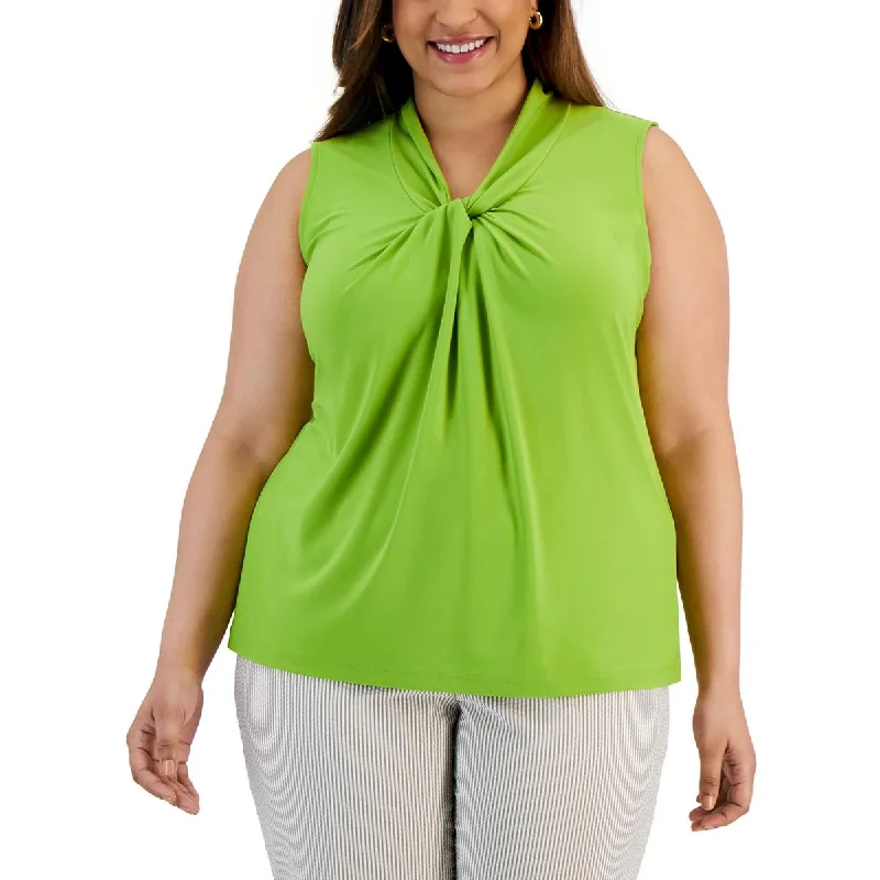 Kasper Womens Plus Mock Neck Sleeveless Blouse Embellished Collar Blouse