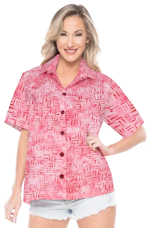 LA LEELA Women's Beach Button Down Short Sleeve Casual 100% cotton hand printed Blouse Pink Silky Draped Blouse LA LEELA Women's Beach Button Down Short Sleeve Casual 100% cotton hand printed Blouse Pink Silky Draped Blouse