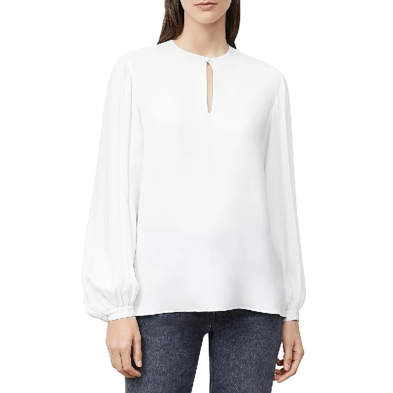 Lafayette 148 New York Womens Layton Cut-Out Silk Blouse Silky Draped Blouse