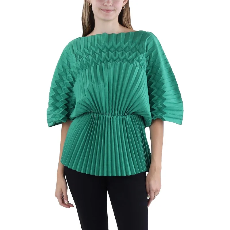 Lafayette 148 New York Womens Origami Boatneck Blouson Blouse Elegant Peplum Blouse
