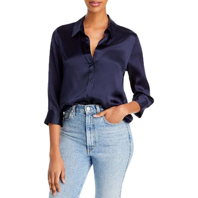 L'Agence Womens Dani Silk Button-Up Blouse Satin Bow Blouse