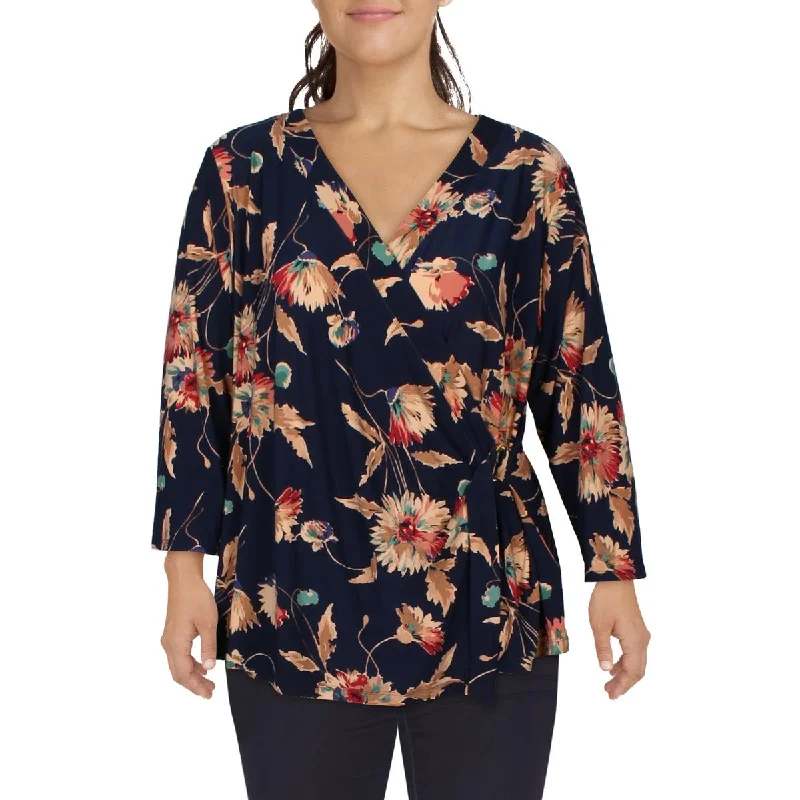 Lauren Ralph Lauren Womens Plus Knit Long Sleeves Blouse Feminine Tie Blouse