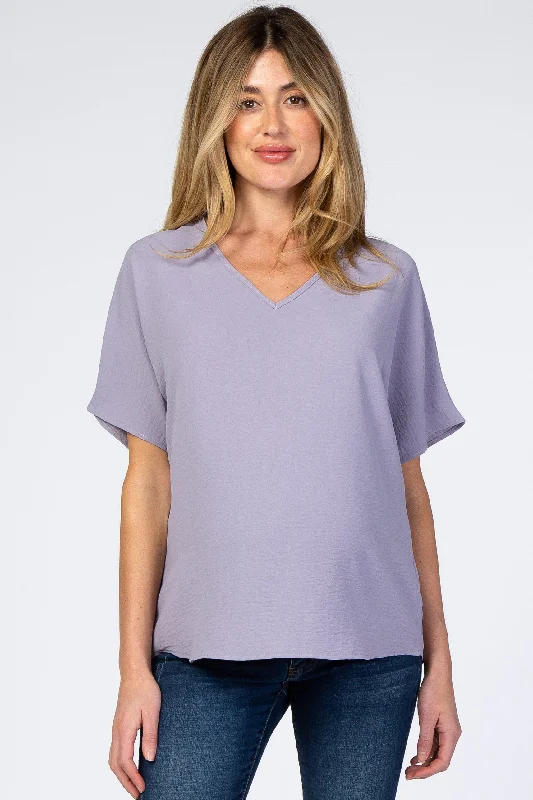 Lavender Short Sleeve Maternity Blouse Delicate Bow Blouse