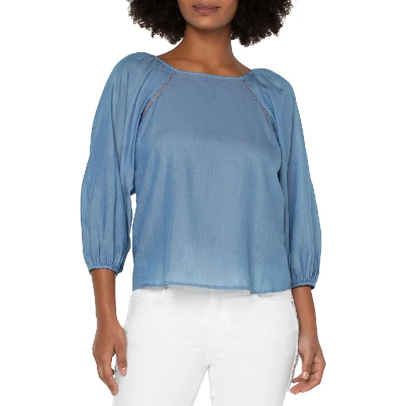 Liverpool Los Angeles Womens Ladder Stitch Boatneck Blouse Chic Square Blouse