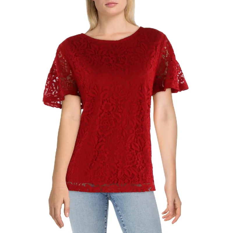 Liz Claiborne Womens Petites Lace Lightweight Blouse Polished Work Blouse