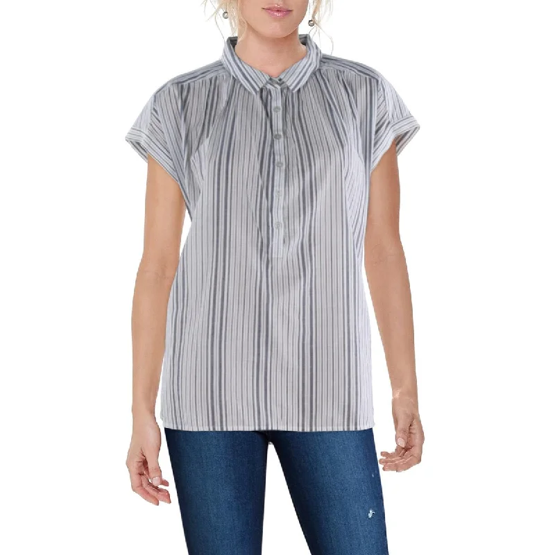 Lucky Brand Womens Cotton Striped Blouse Delicate Pleat Blouse