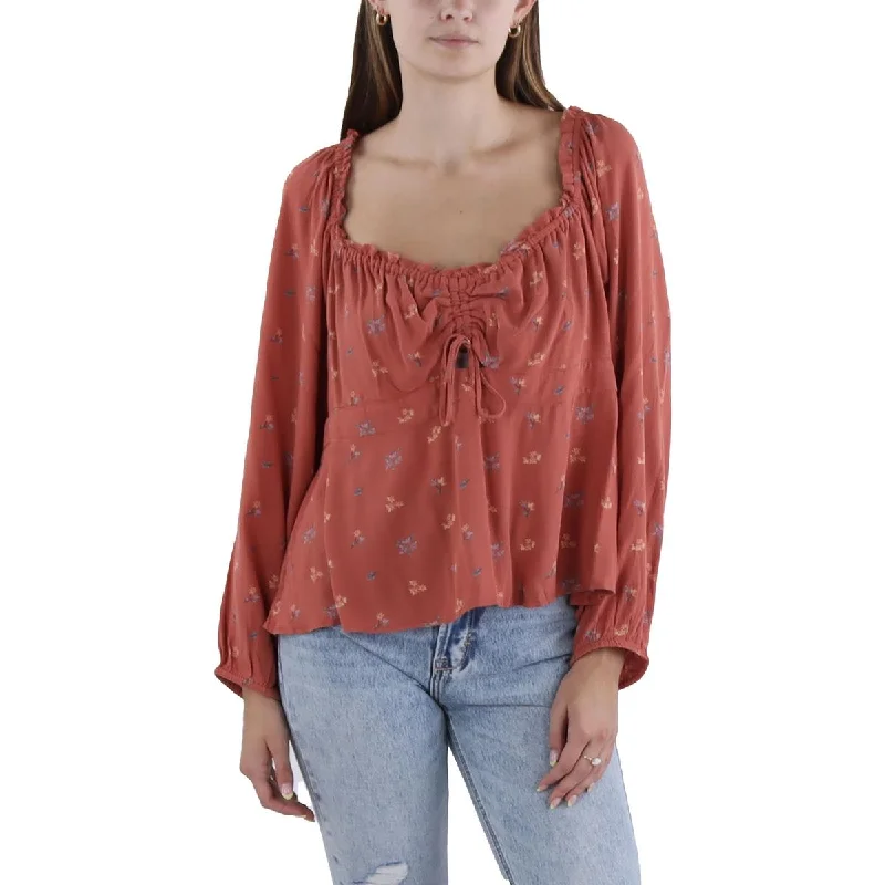 Lucky Brand Womens Floral Print Cropped Blouse Soft Knit Blouse