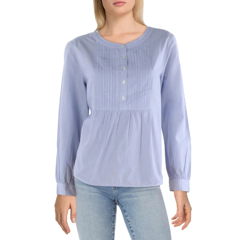 Lucky Brand Womens Pintuck Striped Blouse Drape Neck Blouse