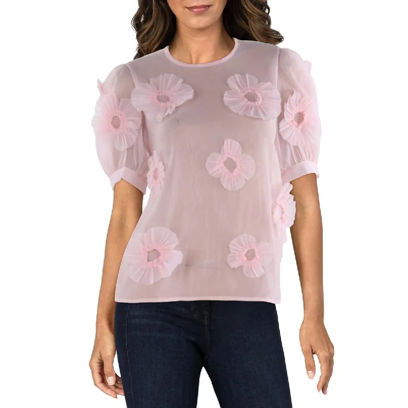 N by Nancy Womens Daisy Rosette Sheer Blouse Floral Print Blouse