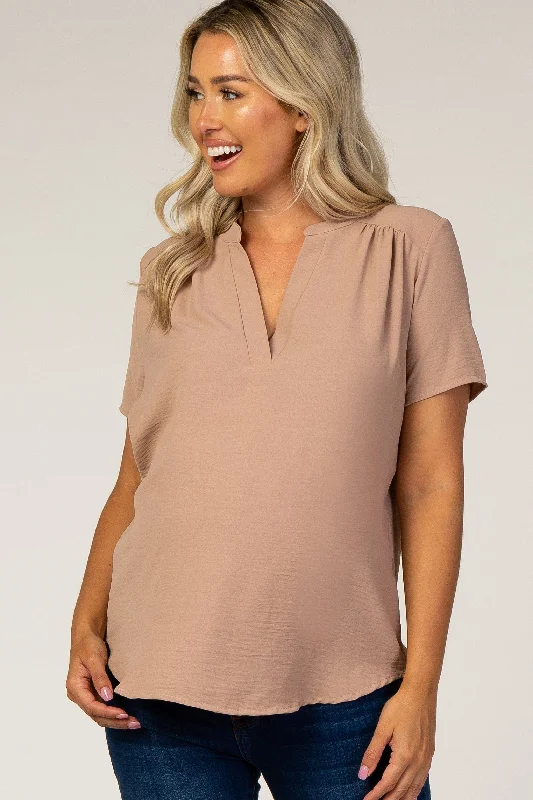 PinkBlush Mauve V-Neck Maternity Blouse Sheer Sleeve Blouse